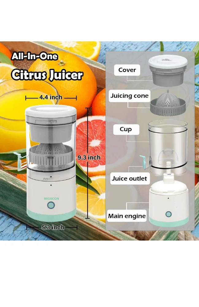 Portable Electric Citrus Juicer | High-Yield USB Rechargeable Orange, Lemon, and Lime Squeezer | Wireless Multi Color Juicer for Travel and Home Use
