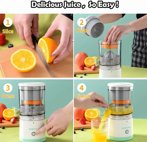 Portable Electric Citrus Juicer | High-Yield USB Rechargeable Orange, Lemon, and Lime Squeezer | Wireless Multi Color Juicer for Travel and Home Use